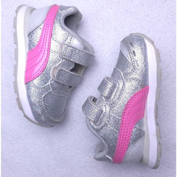 PUMA Silver Glitter & Pink Vista Glitz Sneaker Baby/Infant/Walker Size 4C - Picture 2 of 8
